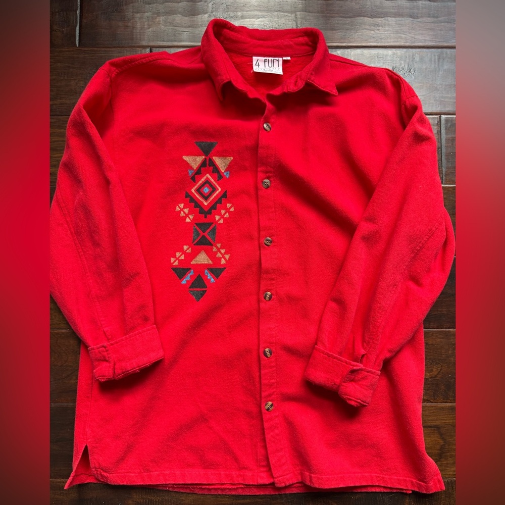 Vintage 90s Aztec Red Thick Shirt